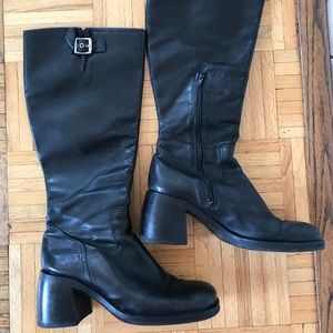 Knee high retro black motorcycle boot, size 11